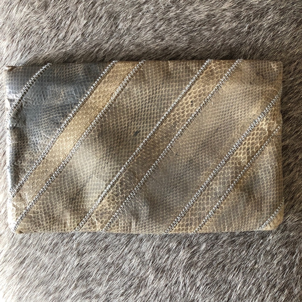 NWT. Vintage Ronay leather and snakeskin clutch beige one size